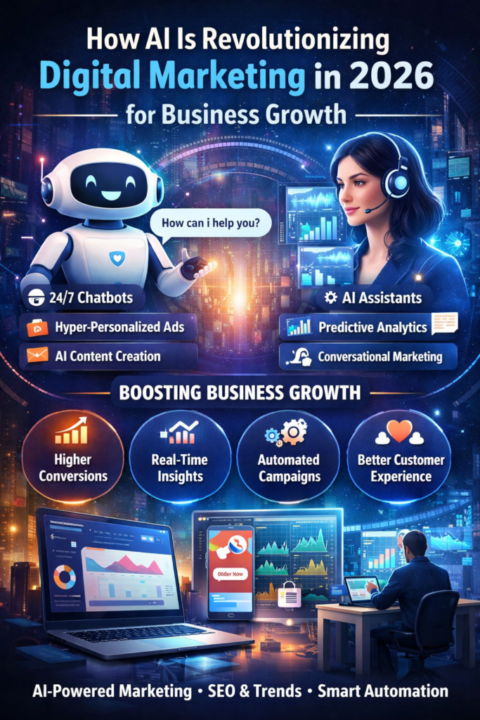 AI digital marketing 2026 with chatbots and AI assistants for business growth
