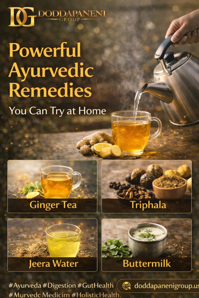 Current image: Powerful Ayurvedic remedies you can try at home including ginger tea, triphala, jeera water, and buttermilk for better digestion