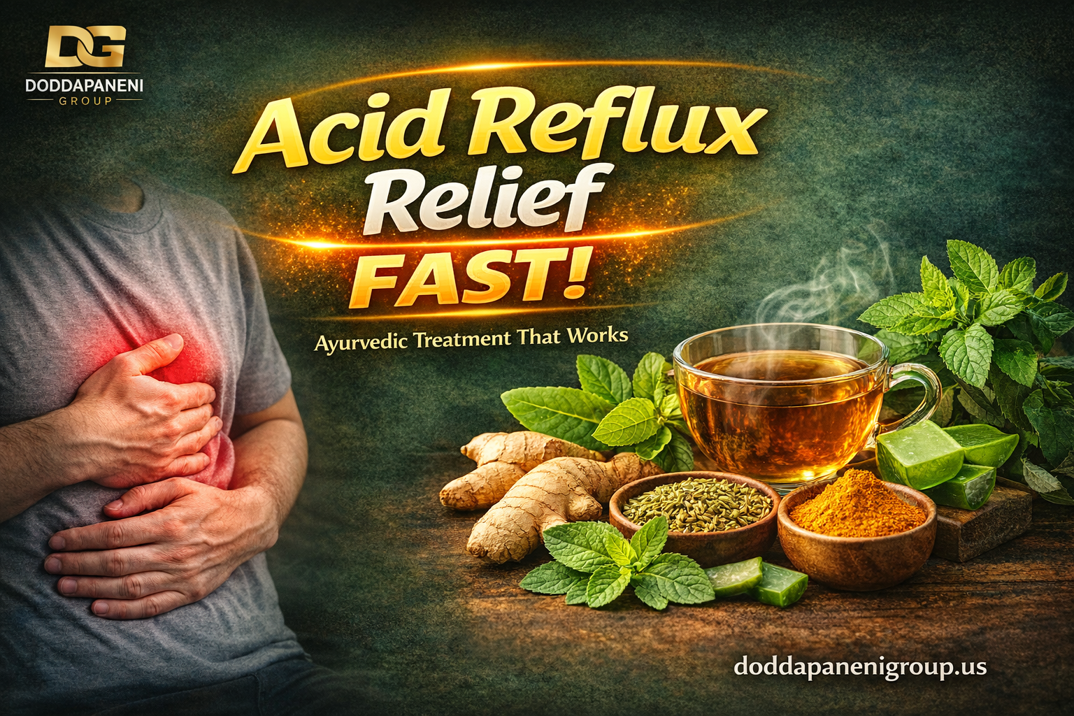 Best Ayurvedic treatment for gastritis and acid reflux with natural remedies like ginger, fennel, aloe vera, and herbal tea for instant relief