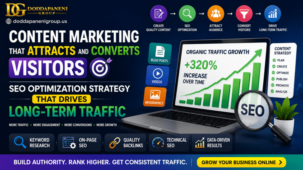 Current image: content marketing and SEO optimization strategy that drives long-term traffic for beginners in USA with organic growth techniques